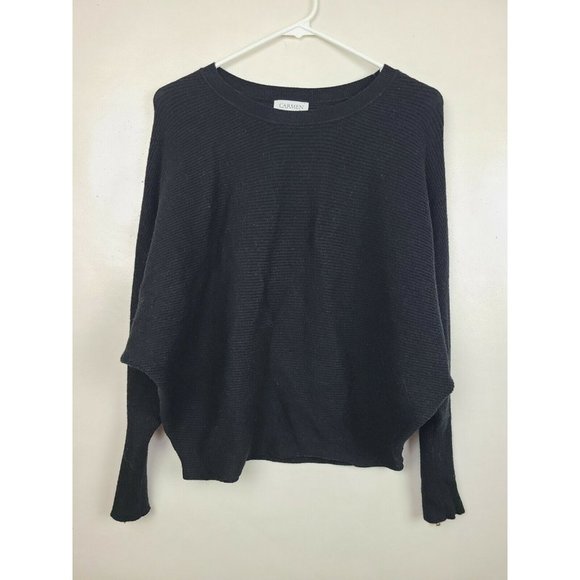 Carmen Marc Valvo Sweaters - Carmen Marc Valvo Black Dolman Zipper Long Sleeve Pullover Womens Sweater Small